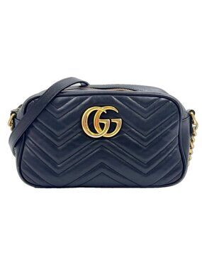 Gucci GG Marmont Quilted Small Chain Leather Black Shoulder Bag Gold